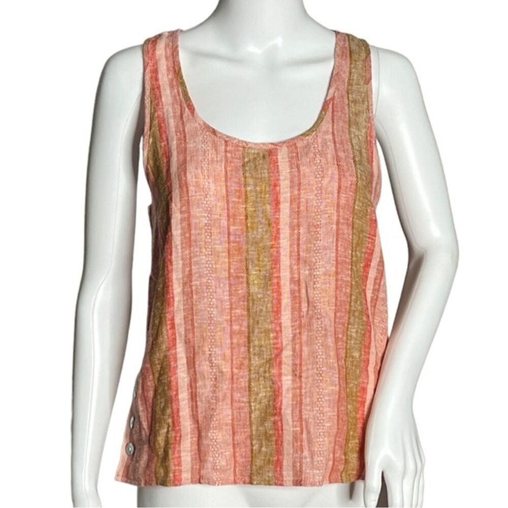 Drew Shirt Women XS Pink Red Vertical Stripe Linen Blend Tank Neutral Minimalist